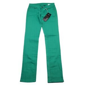 E Line Pants Womens 5 Green Flat Front Button Pocket Mid Rise Straight Jeans